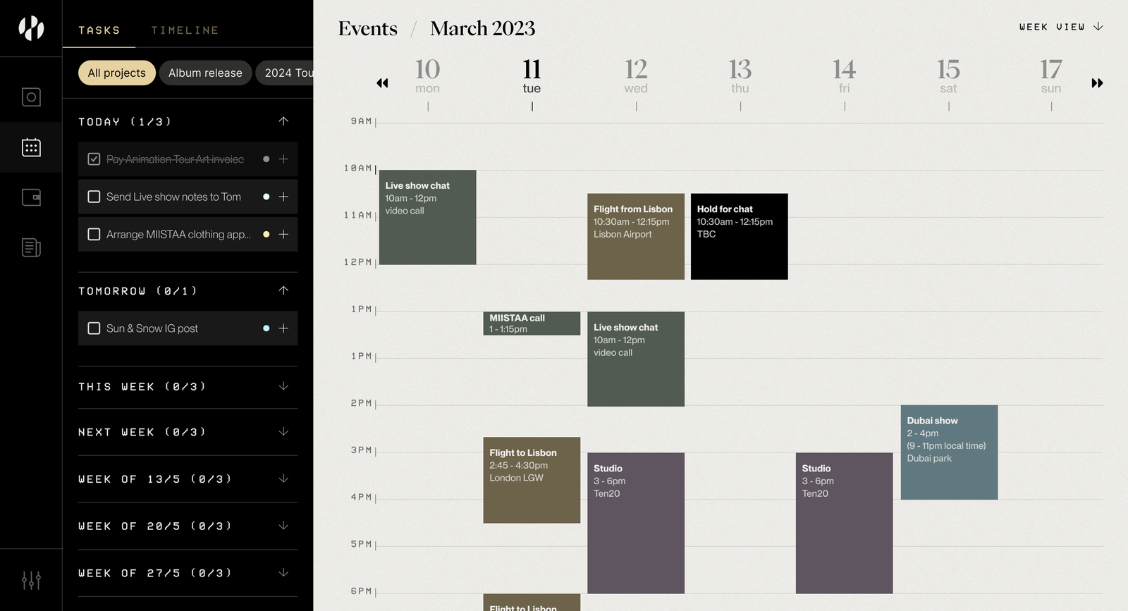 One House calendar screenshot